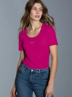 T-Shirt mit Swarovski® Kristallen Magenta