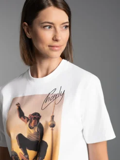 T-Shirt trigema Affe Charly Skateboard Weiss