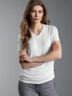 V-Shirt aus 100% Lyocell Weiss
