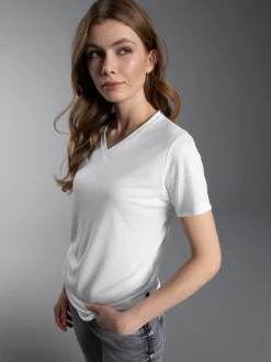 V-Shirt aus 100% Lyocell Weiss