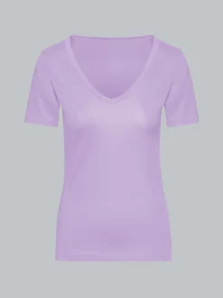 V-Shirt aus Baumwolle/Elastan Flieder