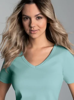 V-Shirt aus Baumwolle/Elastan Gletscher