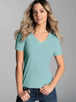 V-Shirt aus Baumwolle/Elastan Gletscher