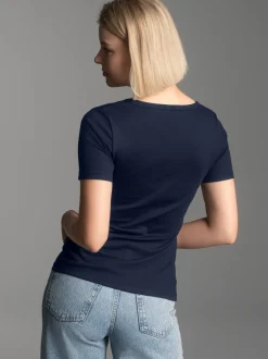 V-Shirt aus Baumwolle/Elastan Navy