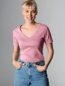 V-Shirt aus Baumwolle/Elastan Lilie