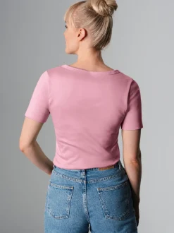 V-Shirt aus Baumwolle/Elastan Lilie