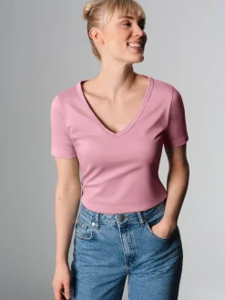 V-Shirt aus Baumwolle/Elastan Lilie