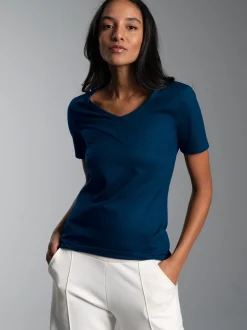 V-Shirt aus Modal Night-blue