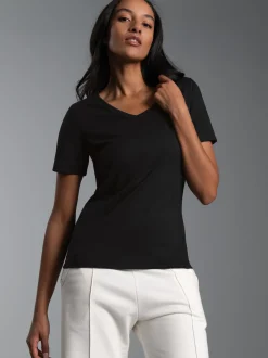 V-Shirt aus Modal Schwarz